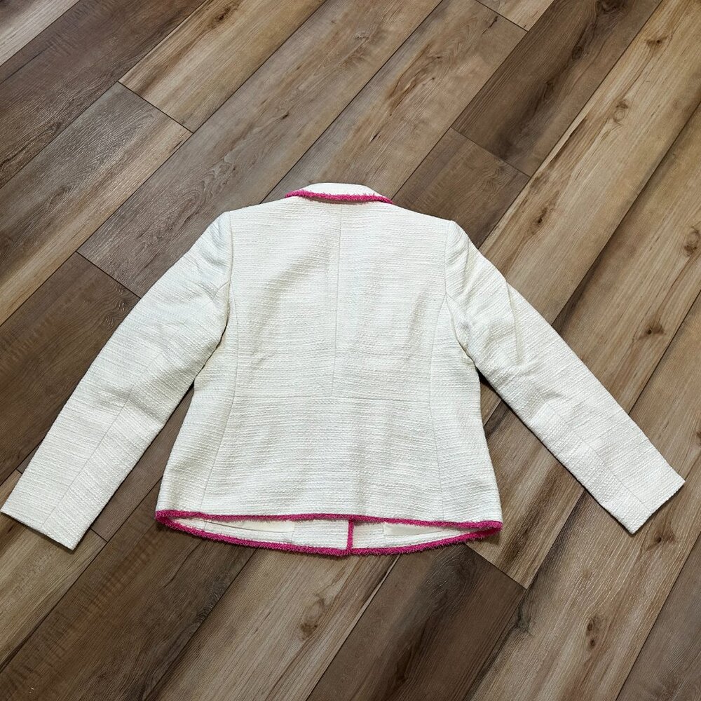 NWT - Talbots Tweed Fringe Jacket 6 Petite Cream Pink Trim Gold Buttons Blazer - Picture 4 of 14